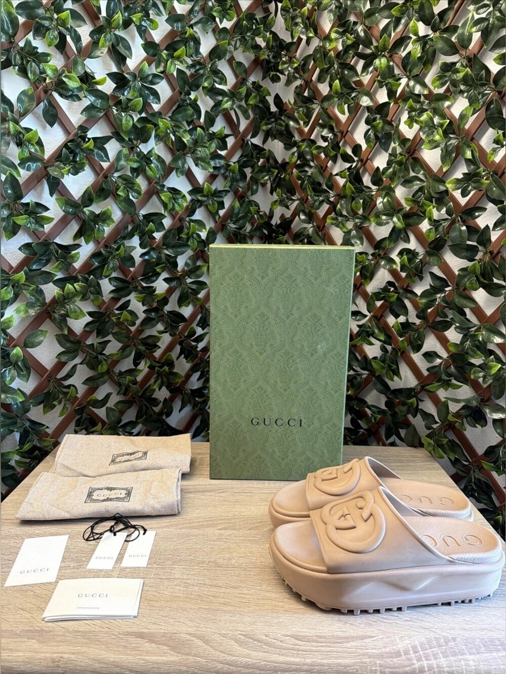 Gucci Tan Interlocking G Slide Sandals